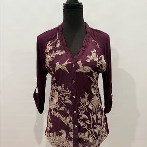 Anthropologie Tiny Plum Embroidered Blouse